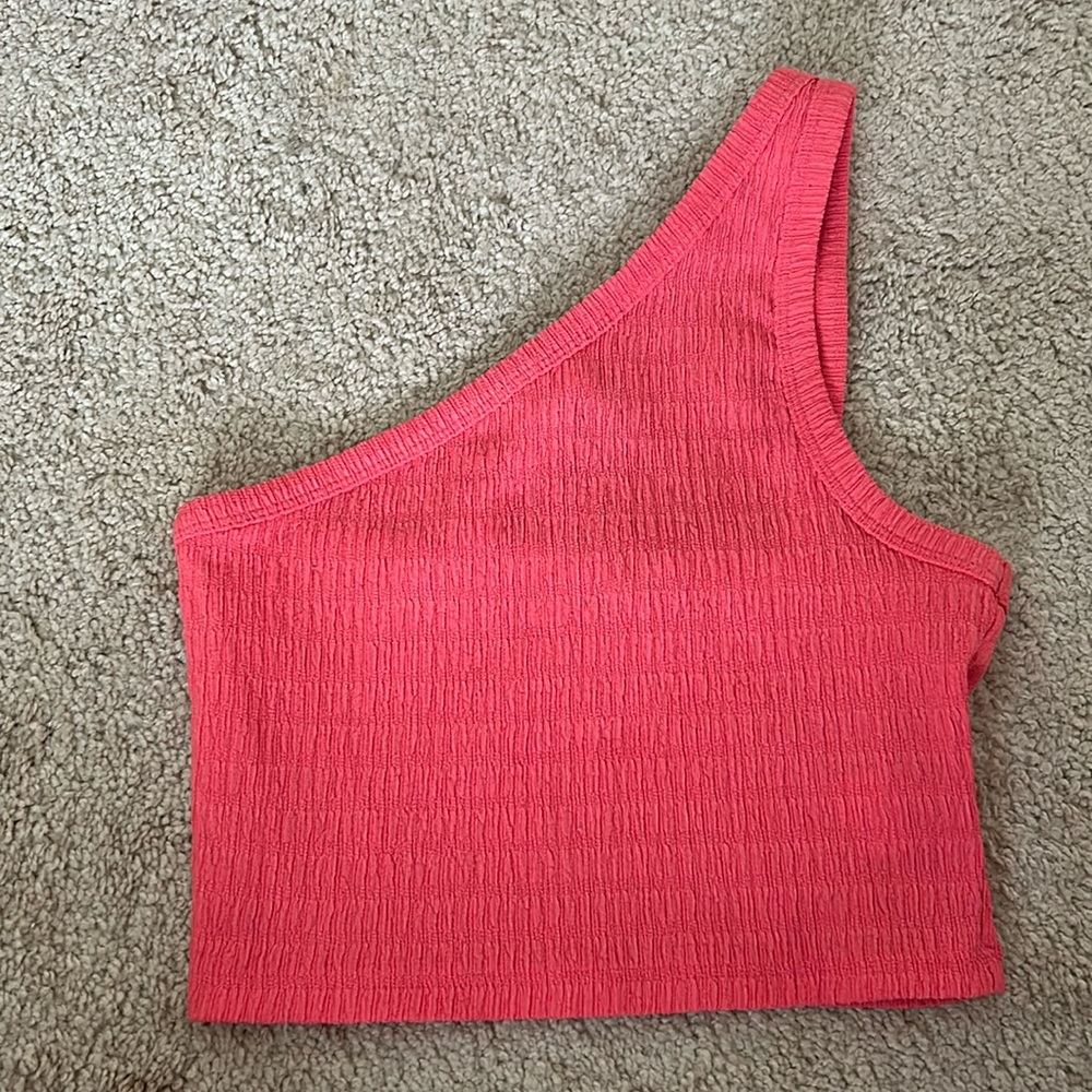 Hot pink ribbed one shoulder American Eagle top